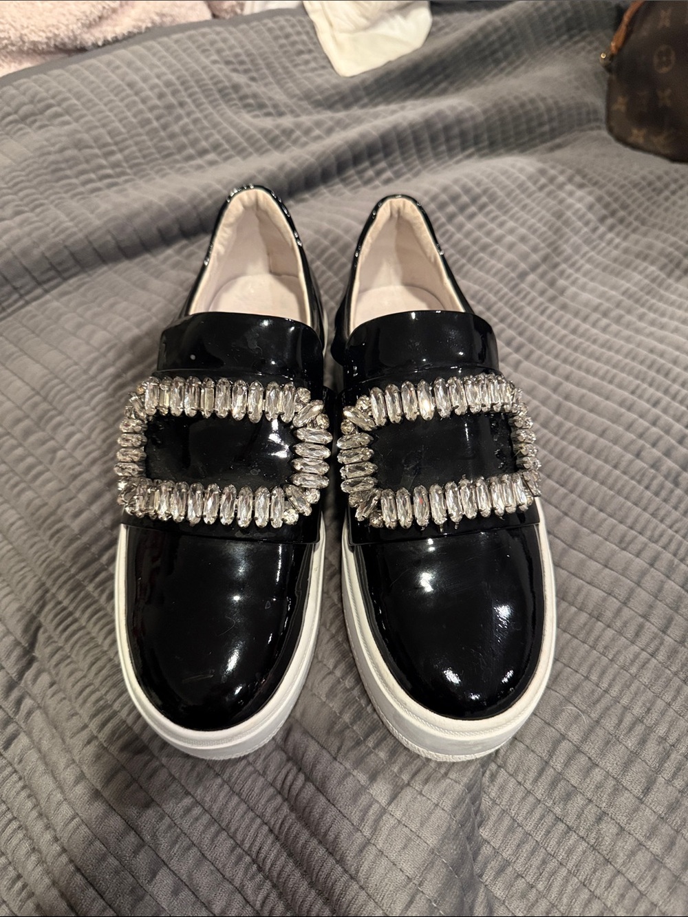 Roger Vivier Sneaky Vic Patent Black Crystal-Embellished Slip-On Sneakers